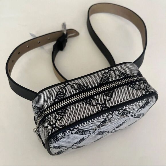 MICHAEL KORS WOMENS LOGO JACQUARD BELT BAG BLACKLT CREAMSILVER - Picture 5 of 14